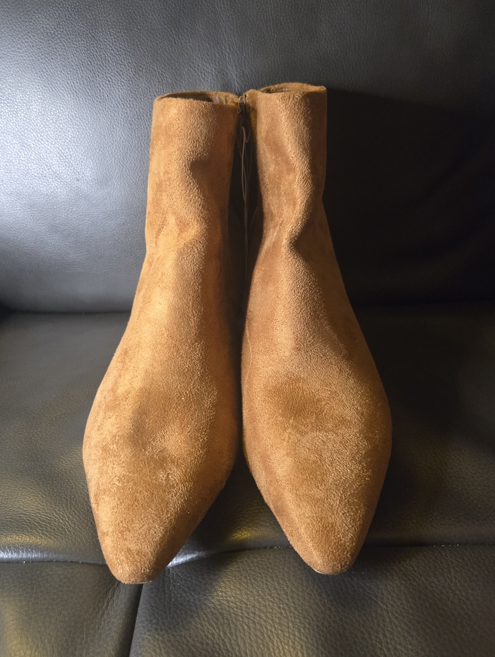 a new day Suede Pointed Toe Ankle Booties in Cognac Brown